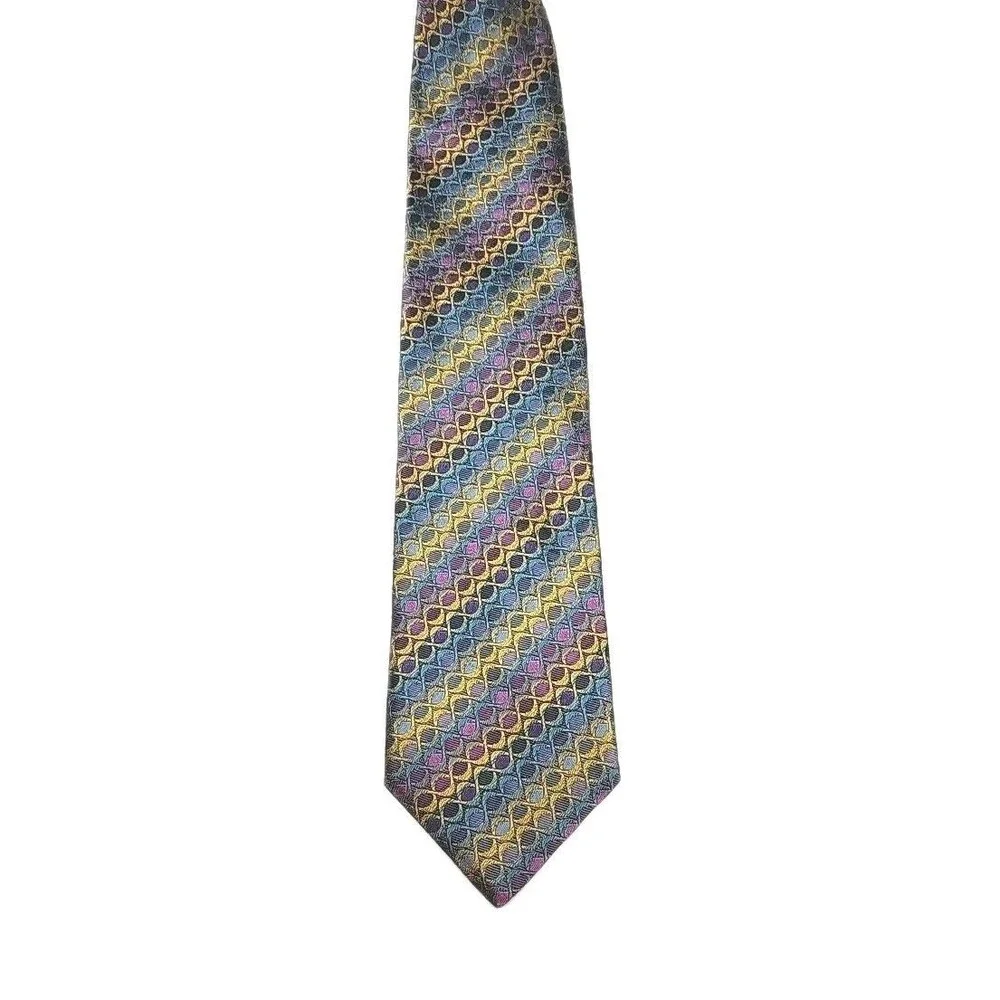 Missoni Cravatte Tie Men's Necktie 100% Silk Blue Purple Geometric Italy